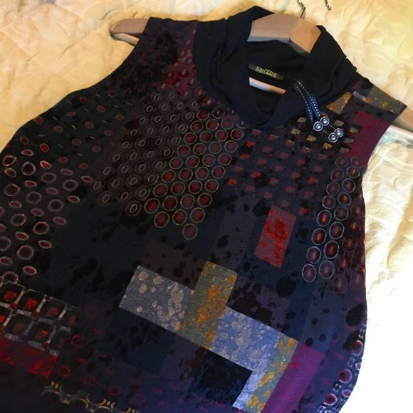 Dolcezza Velvet Burnout Graphic Patchwork Colourblock Dress - Picture 5 of 11